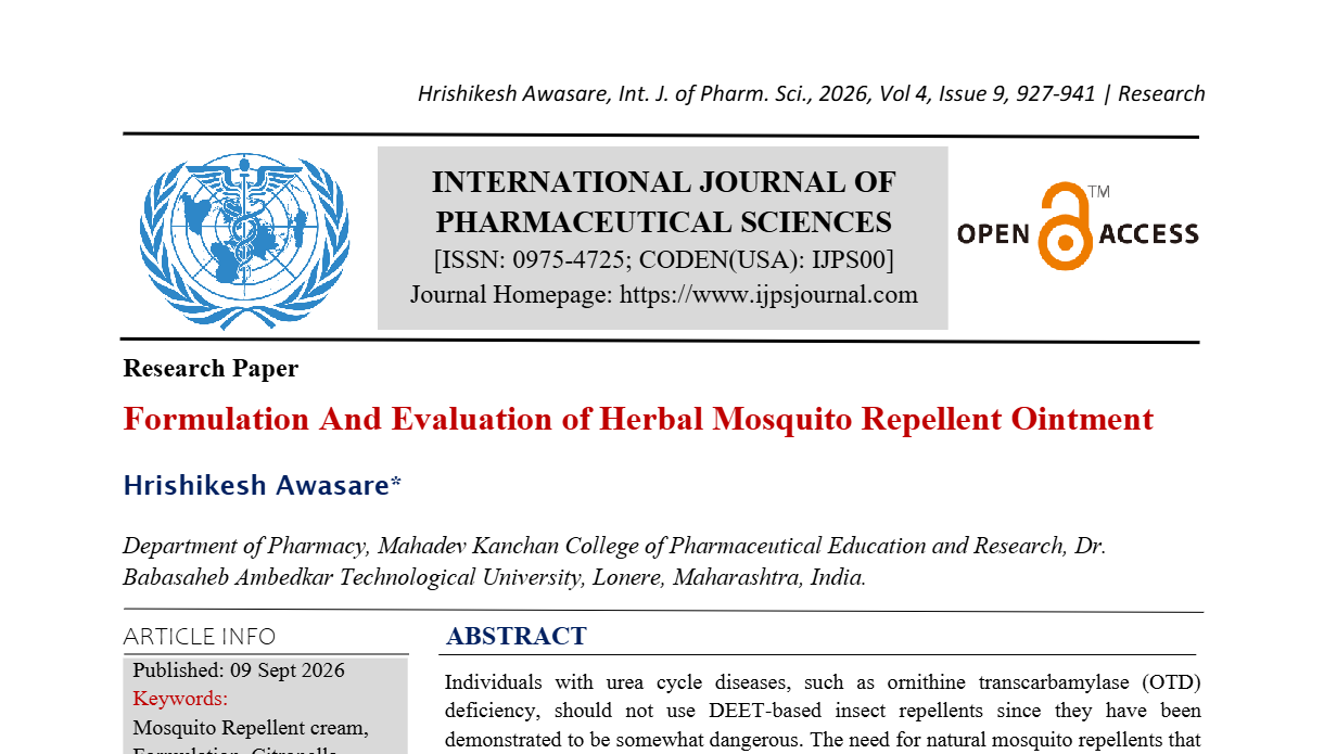 Formulation and Evaluation of Herbal Mosquito Repellent Ointment 