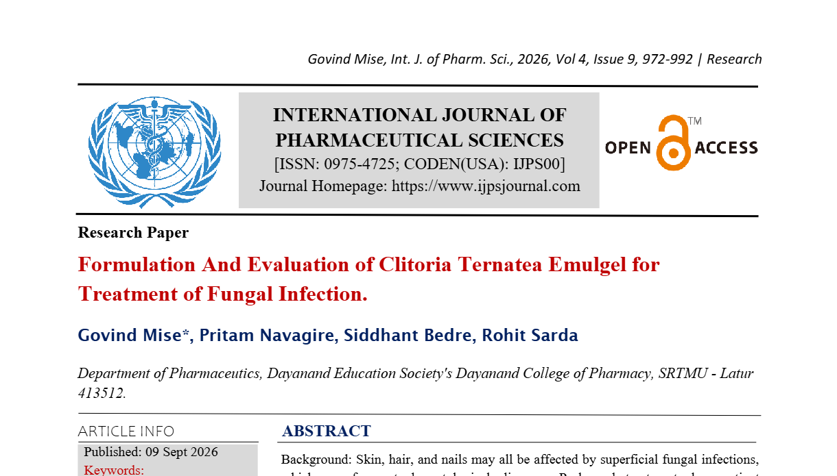 Formulation And Evaluation of Clitoria Ternatea Emulgel for Treatment of Fungal Infection