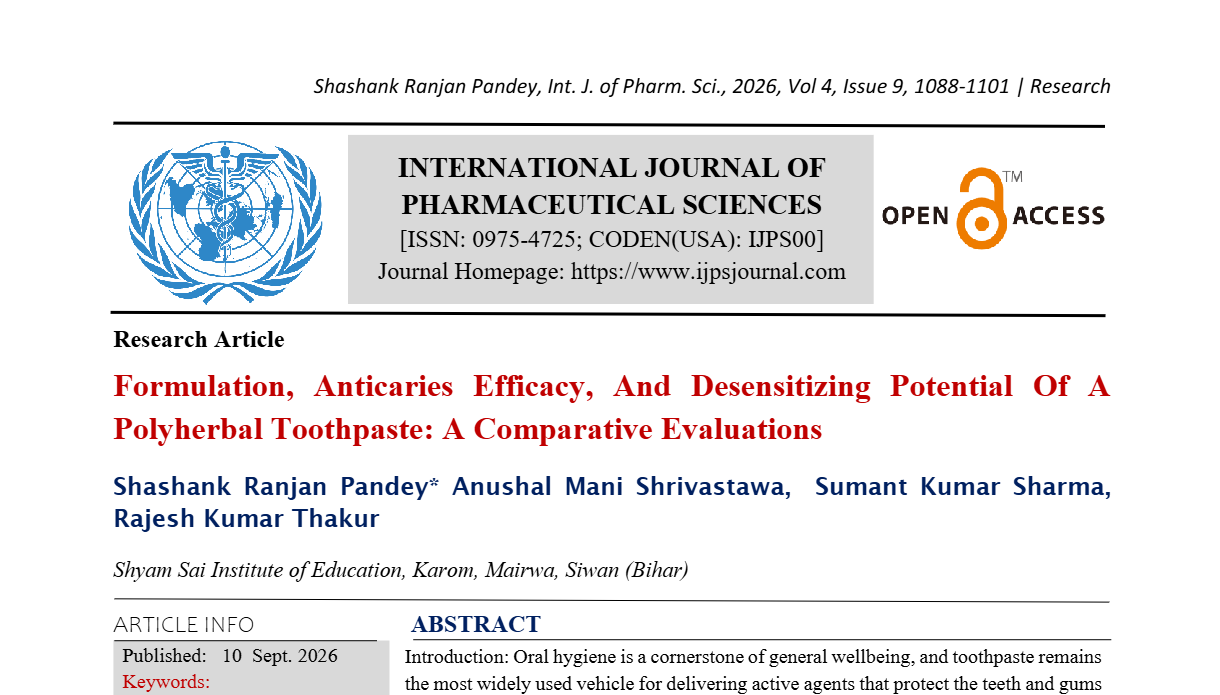Formulation, Anticaries Efficacy, and Desensitizing Potential of a Polyherbal Toothpaste: A Comparative Evaluations 