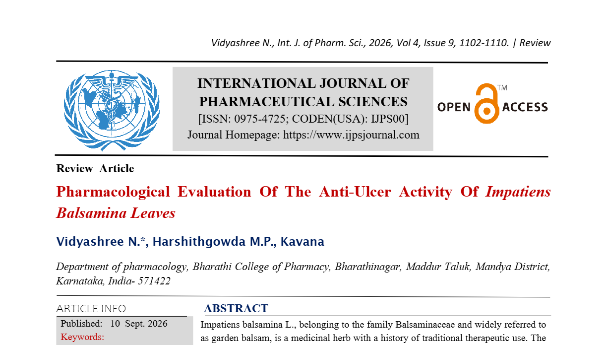 Pharmacological Evaluation Of The Anti-Ulcer Activity Of Impatiens Balsamina Leaves