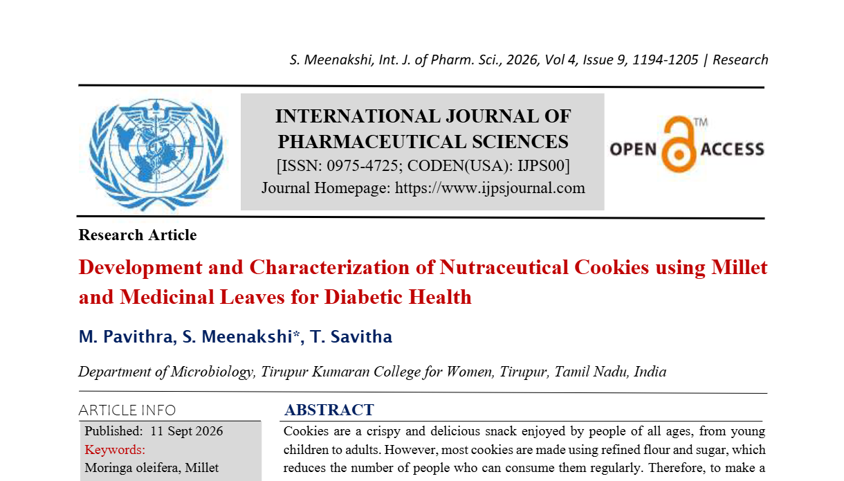 Development and Characterization of Nutraceutical Cookies using Millet and Medicinal Leaves for Diabetic Health