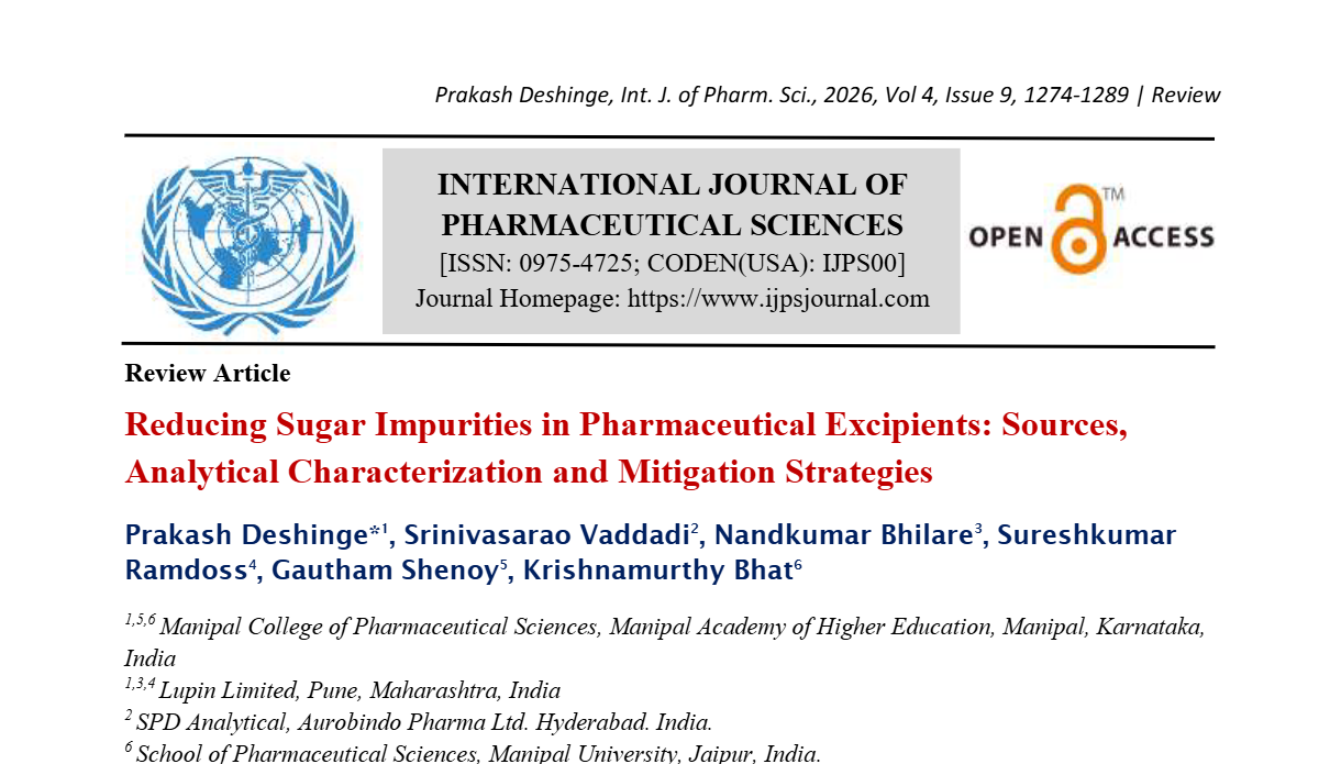 Reducing Sugar Impurities in Pharmaceutical Excipients: Sources, Analytical Characterization and Mitigation Strategies
