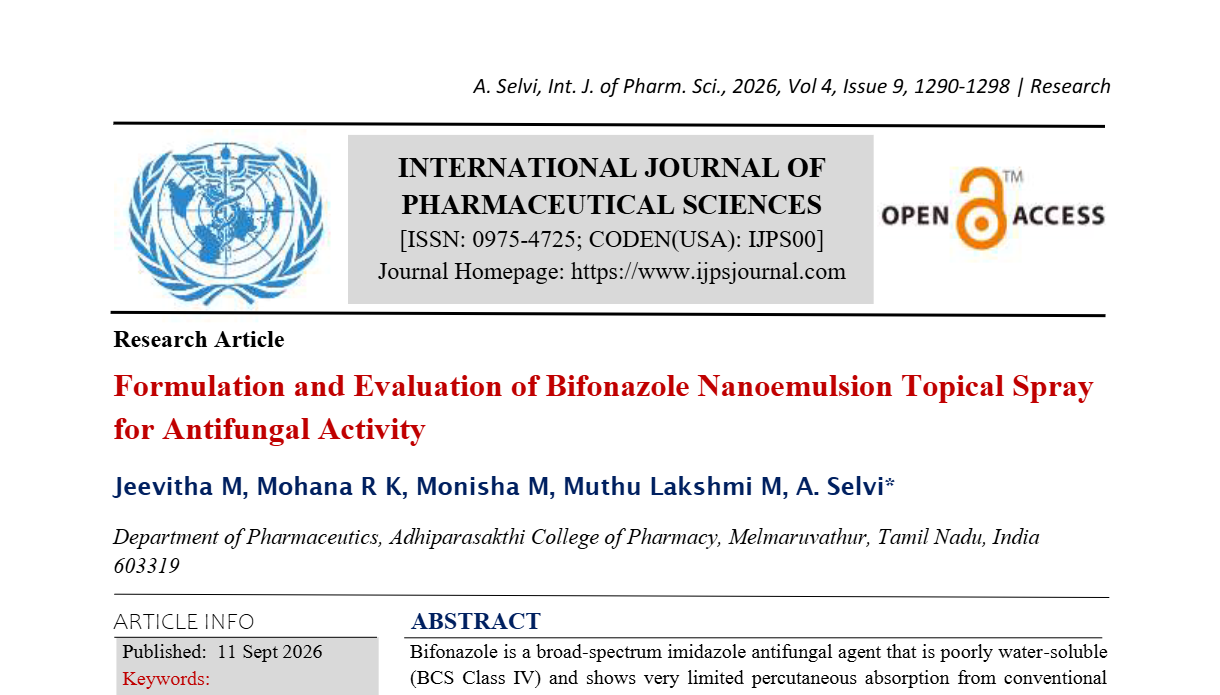 Formulation and Evaluation of Bifonazole Nanoemulsion Topical Spray for Antifungal Activity