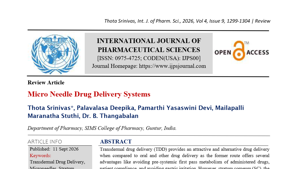 Micro Needle Drug Delivery Systems