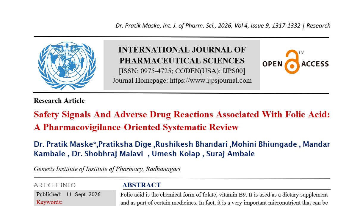 Safety Signals And Adverse Drug Reactions Associated With Folic Acid: A Pharmacovigilance-Oriented Systematic Review