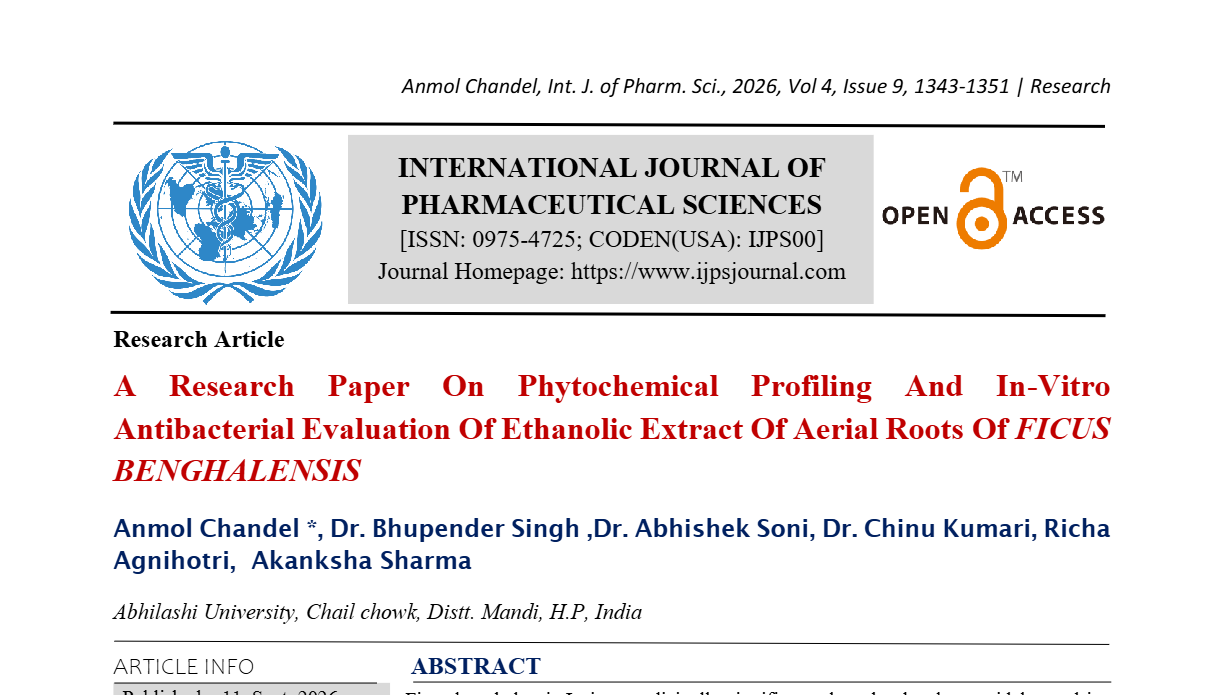 A Research Paper On Phytochemical Profiling And In-Vitro Antibacterial Evaluation Of Ethanolic Extract Of Aerial Roots Of FICUS BENGHALENSIS