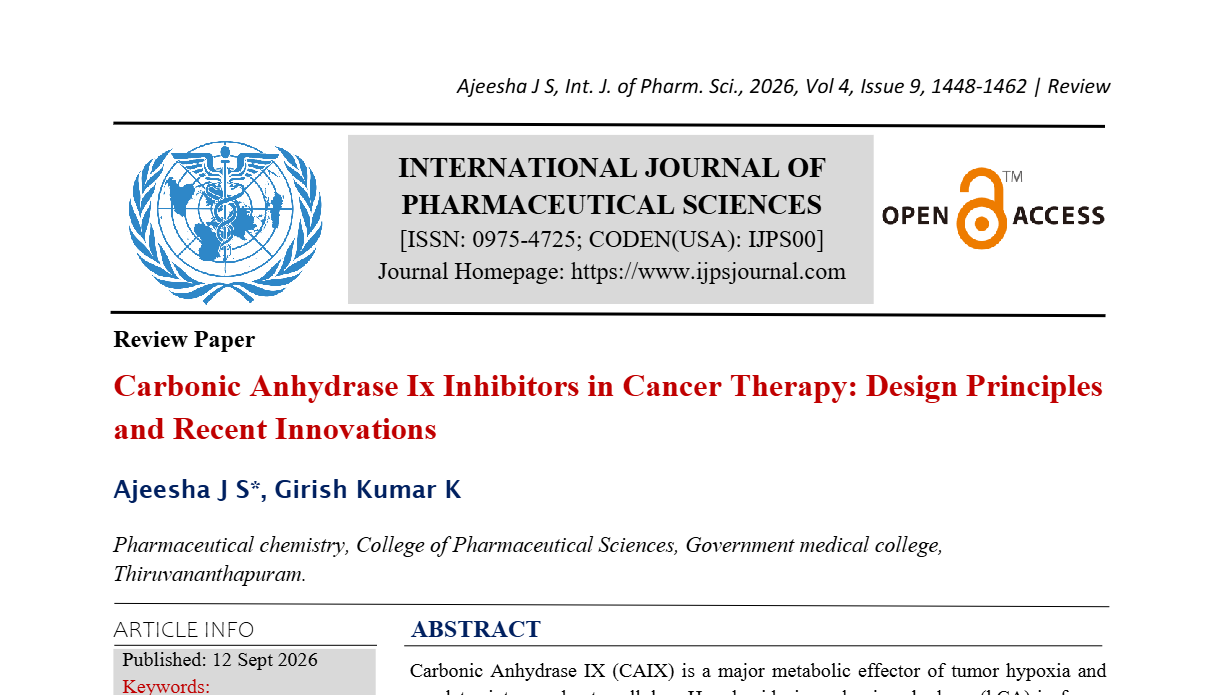 Carbonic Anhydrase Ix Inhibitors in Cancer Therapy: Design Principles and Recent Innovations