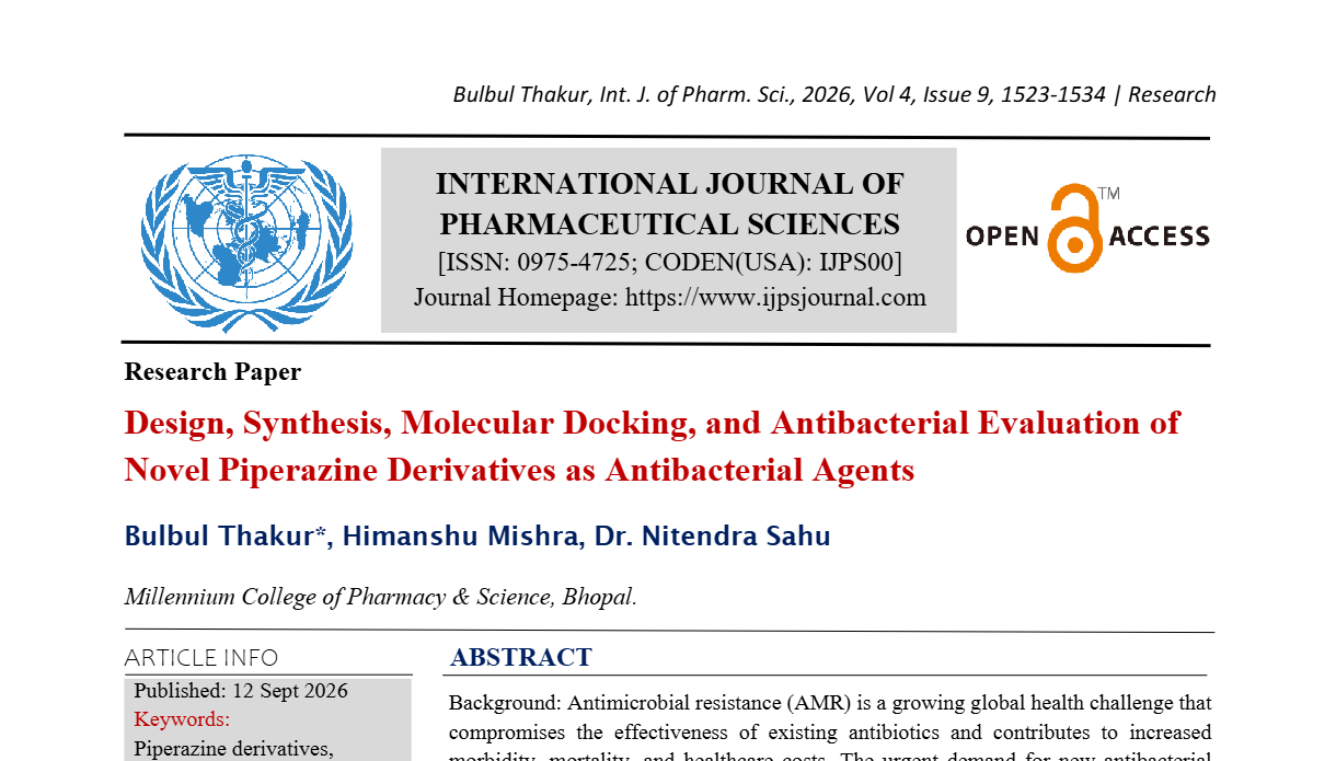 Design, Synthesis, Molecular Docking, and Antibacterial Evaluation of Novel Piperazine Derivatives as Antibacterial Agents
