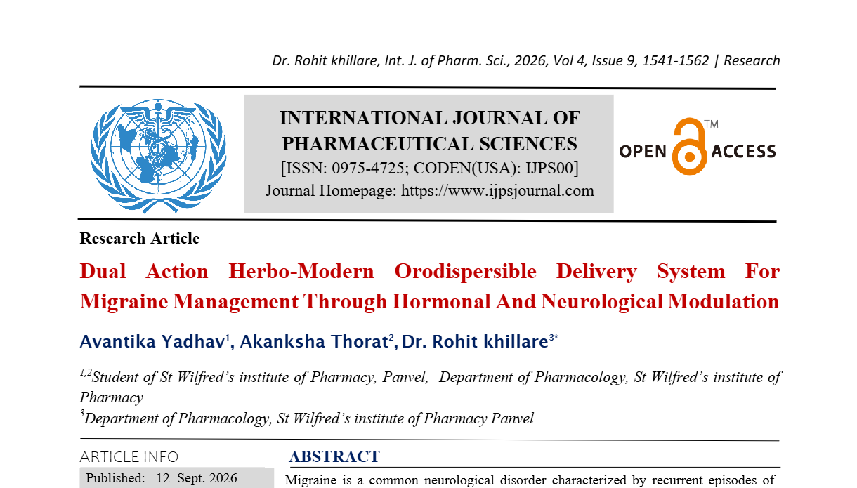 Dual Action Herbo-Modern Orodispersible Delivery System For Migraine Management Through Hormonal And Neurological Modulation