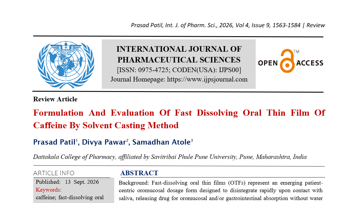 Formulation And Evaluation Of Fast Dissolving Oral Thin Film Of Caffeine By Solvent Casting Method