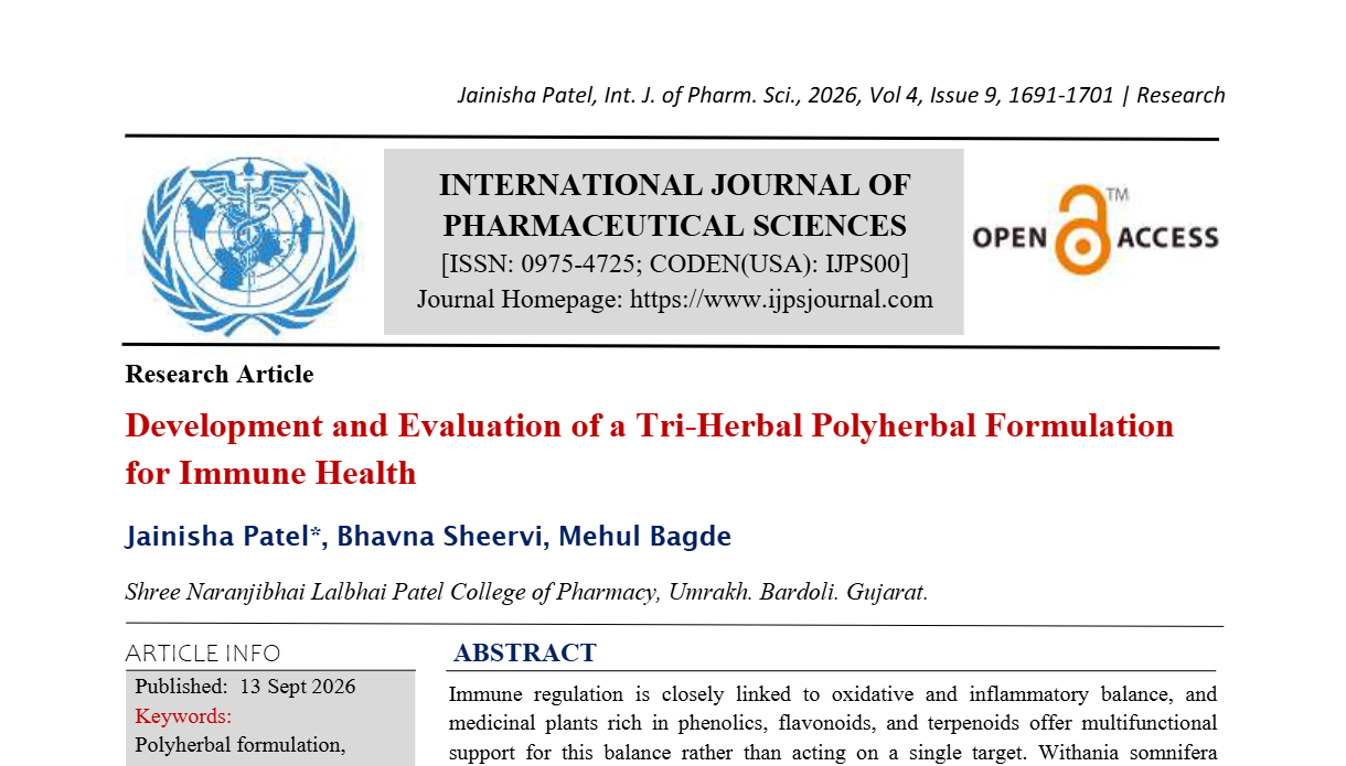 Development and Evaluation of a Tri-Herbal Polyherbal Formulation for Immune Health