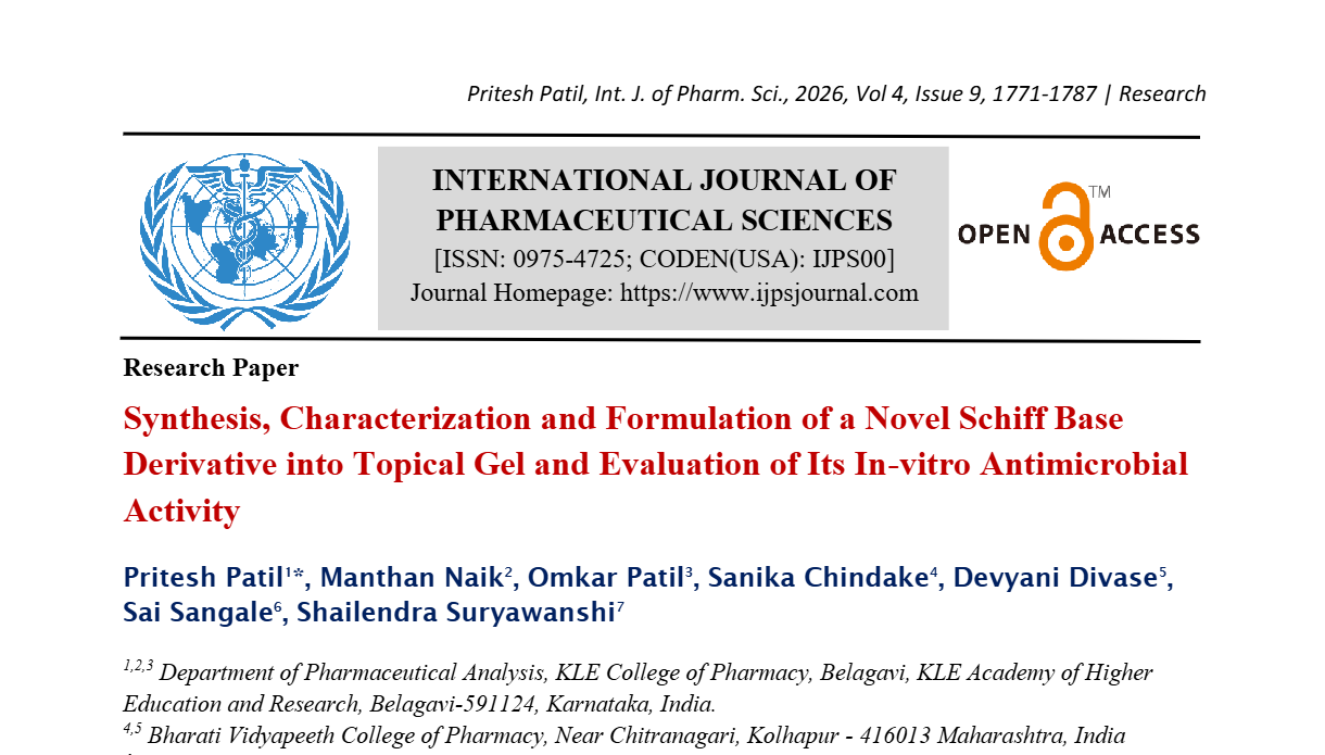 Synthesis, Characterization and Formulation of a Novel Schiff Base Derivative into Topical Gel and Evaluation of Its In-vitro Antimicrobial Activity.