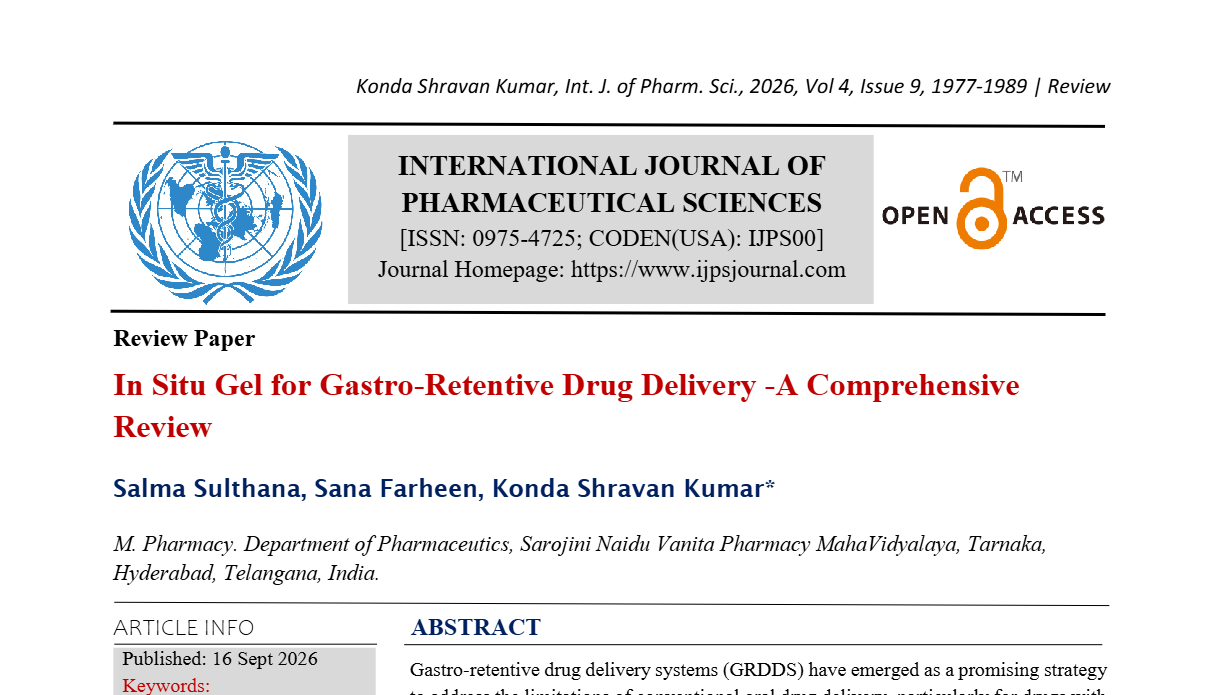 In Situ Gel for Gastro-Retentive Drug Delivery -A Comprehensive Review