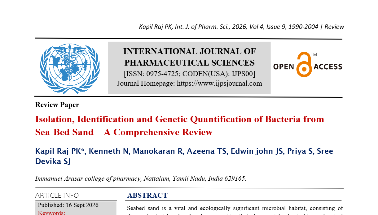 Isolation, Identification and Genetic Quantification of Bacteria from Sea-Bed Sand – A Comprehensive Review