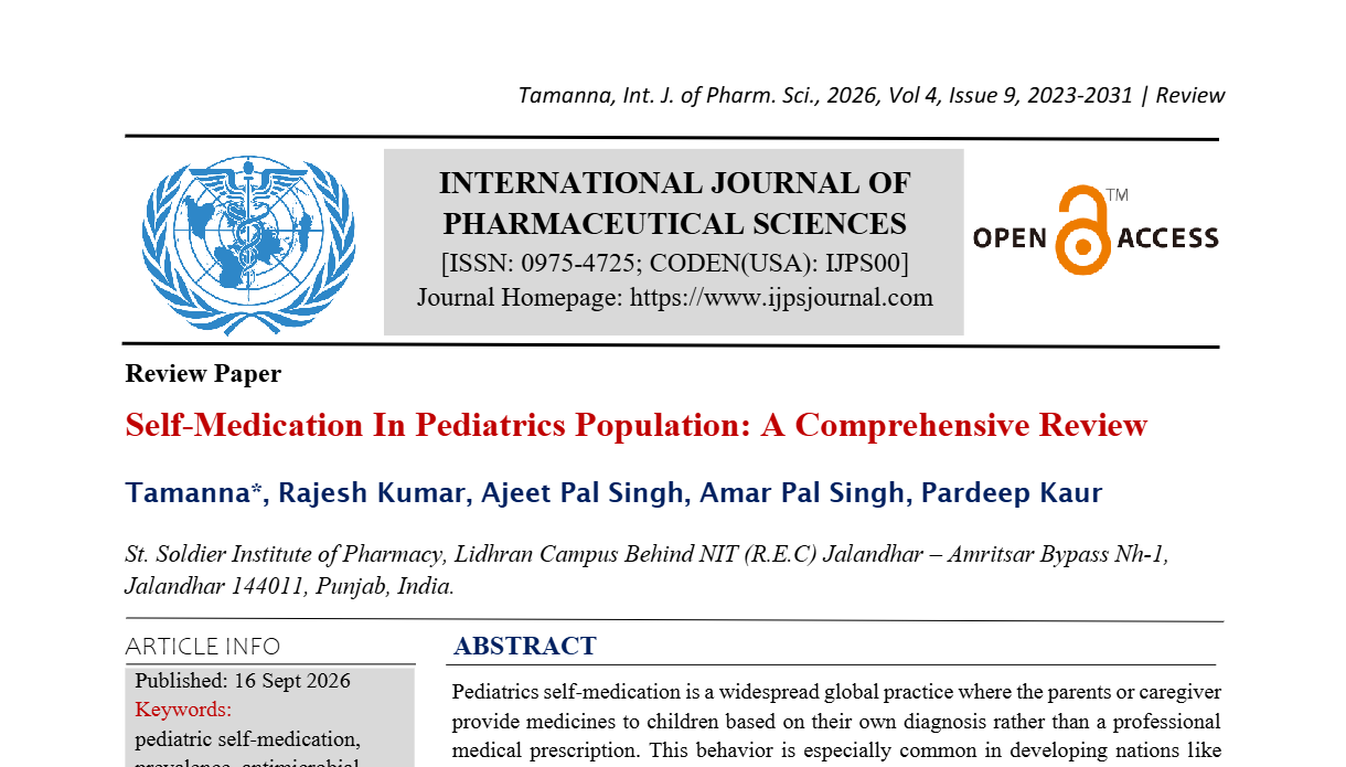 Self-Medication In Pediatrics Population: A Comprehensive Review