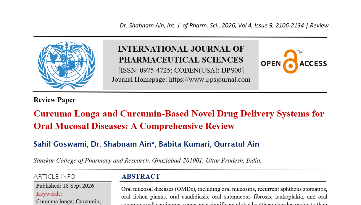 Curcuma Longa and Curcumin-Based Novel Drug Delivery Systems for Oral Mucosal Diseases: A Comprehensive Review