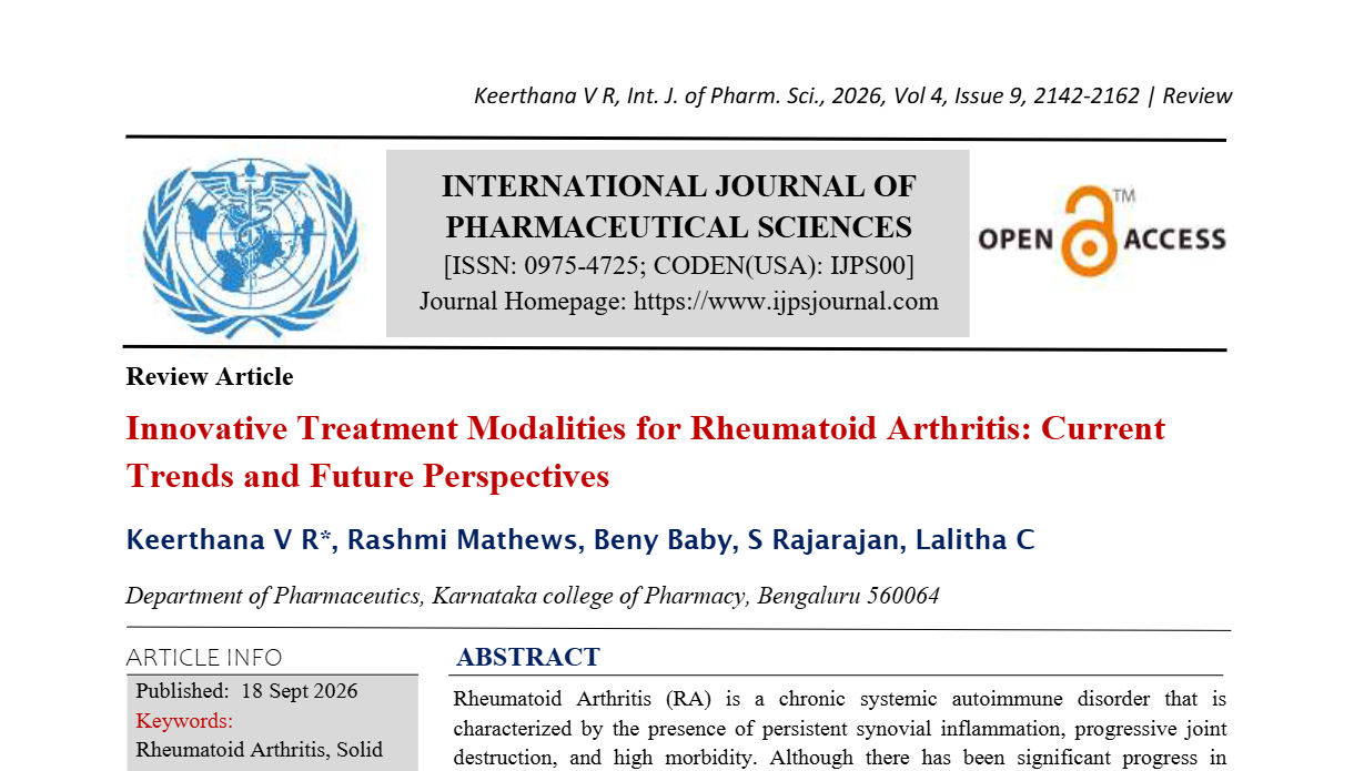 Innovative Treatment Modalities for Rheumatoid Arthritis: Current Trends and Future Perspectives