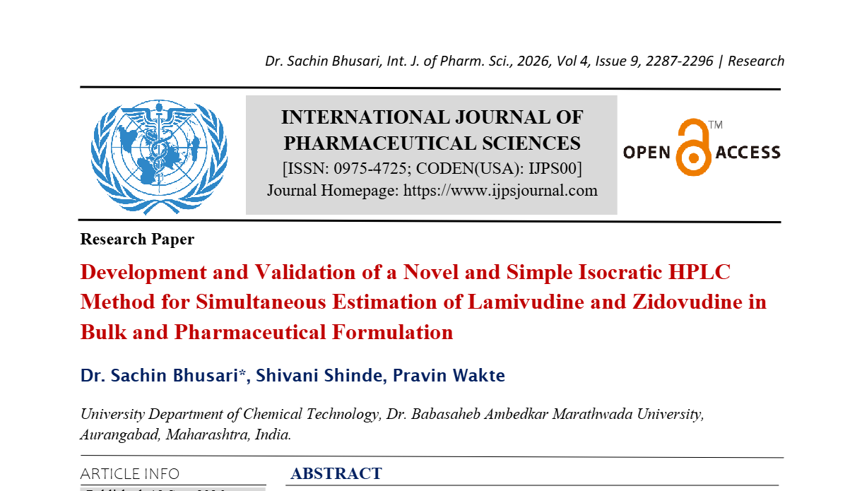 Development and Validation of a Novel and Simple Isocratic HPLC Method for  Simultaneous Estimation of Lamivudine and Zidovudine in Bulk and Pharmaceutical Formulation