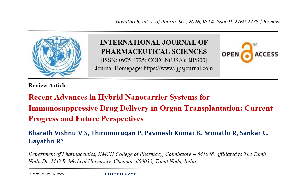 Recent Advances in Hybrid Nanocarrier Systems for Immunosuppressive Drug Delivery in Organ Transplantation: Current Progress and Future Perspectives