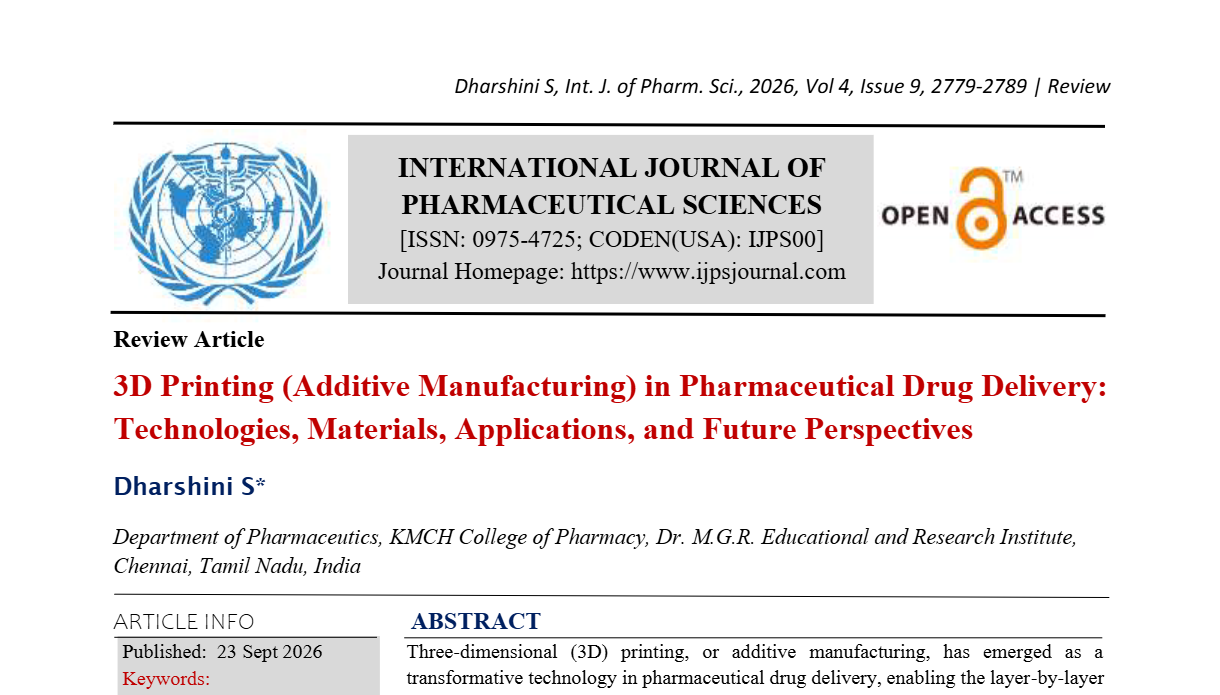 3D Printing (Additive Manufacturing) in Pharmaceutical Drug Delivery: Technologies, Materials, Applications, and Future Perspectives