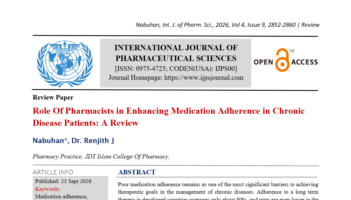 Role of Pharmacists in enhancing medication adherence in chronic disease patients :A review