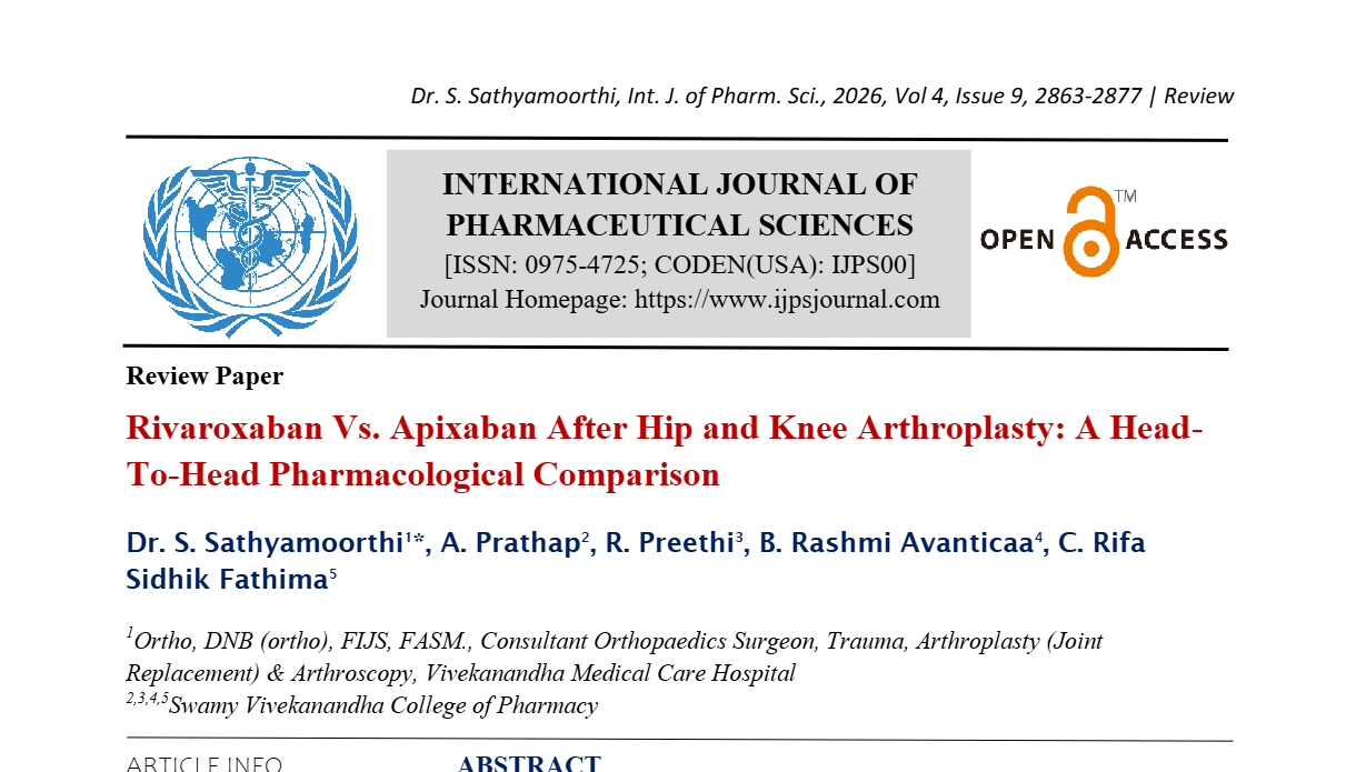 Rivaroxaban Vs. Apixaban After Hip and Knee Arthroplasty: A Head-To-Head Pharmacological Comparison