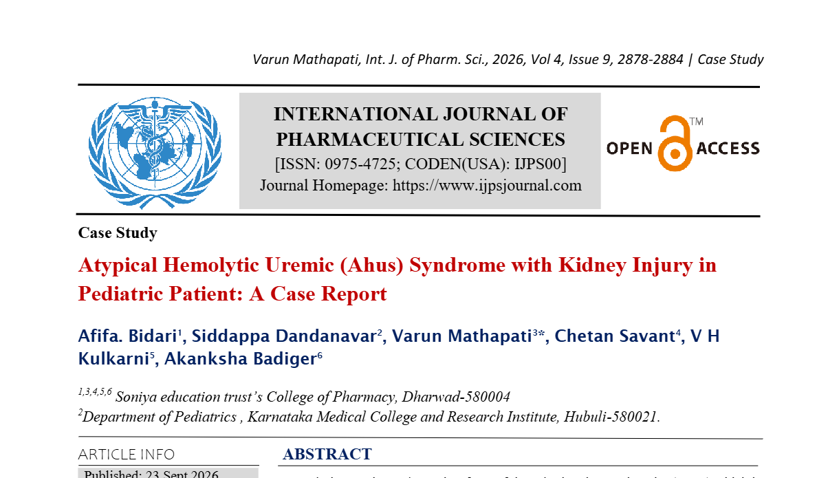 Atypical Hemolytic Uremic (Ahus) Syndrome With Kidney Injury In Pediatric Patient : A Case Report