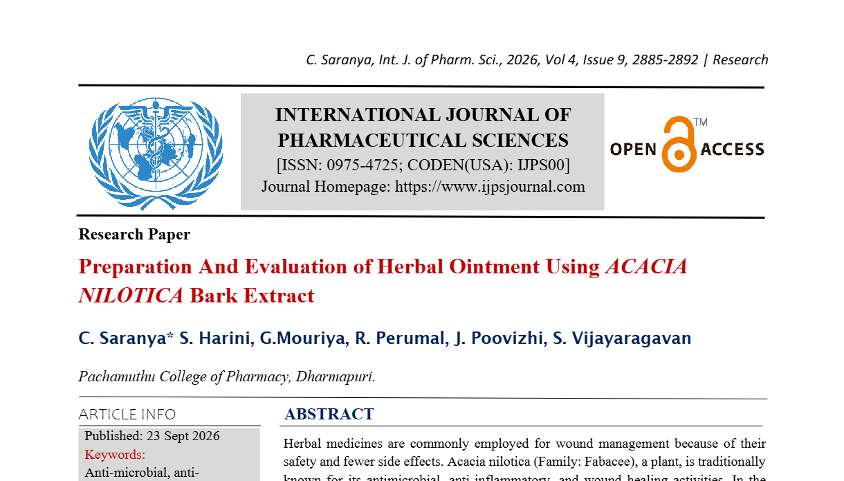 Preparation And Evaluation of Herbal Ointment Using ACACIA NILOTICA Bark Extract