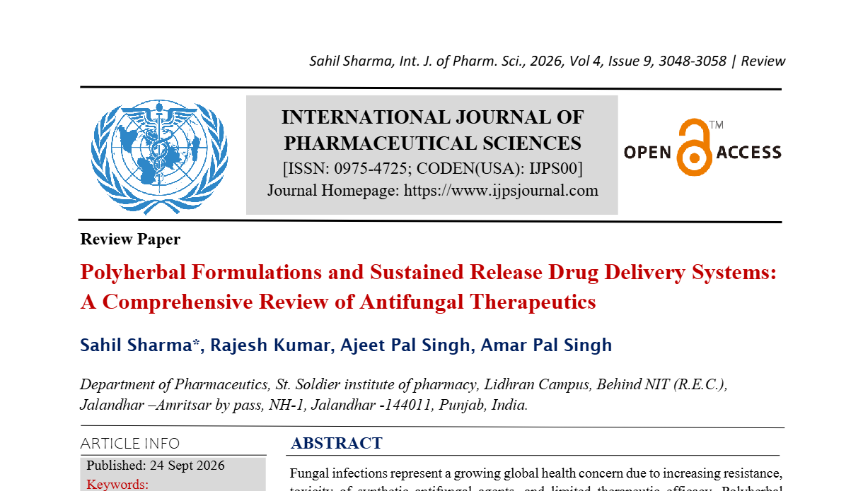 Polyherbal Formulations and Sustained Release Drug Delivery Systems: A Comprehensive Review of Antifungal Therapeutics