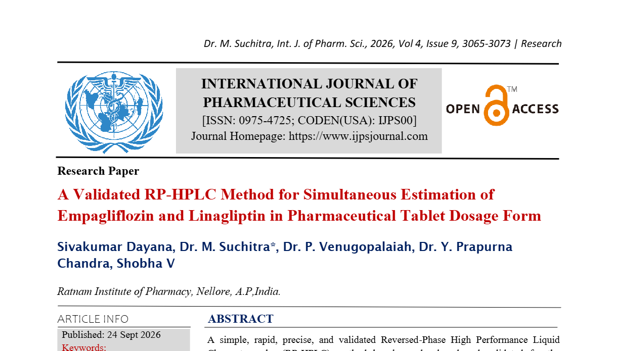  A Validated RP-HPLC Method for Simultaneous Estimation of Empagliflozin and Linagliptin in Pharmaceutical Tablet Dosage Form