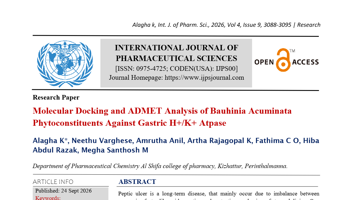 Molecular docking and ADMET analysis of Bauhinia acuminata phytoconstituents against gastric H+/K+ atpase