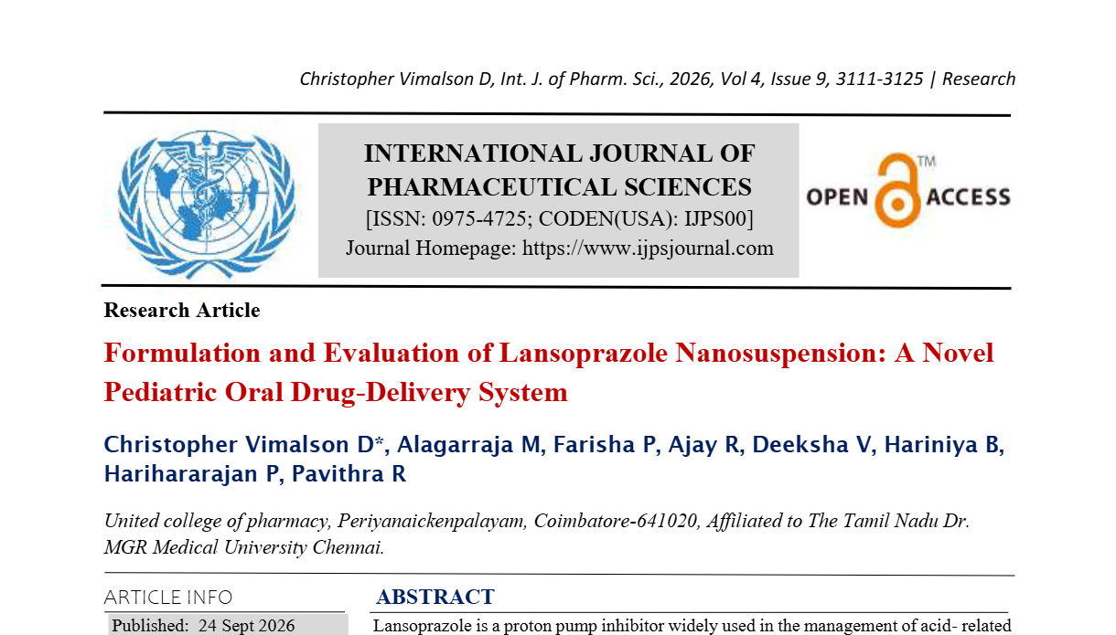 Formulation and Evaluation of Lansoprazole Nanosuspension: A Novel Pediatric Oral Drug-Delivery System