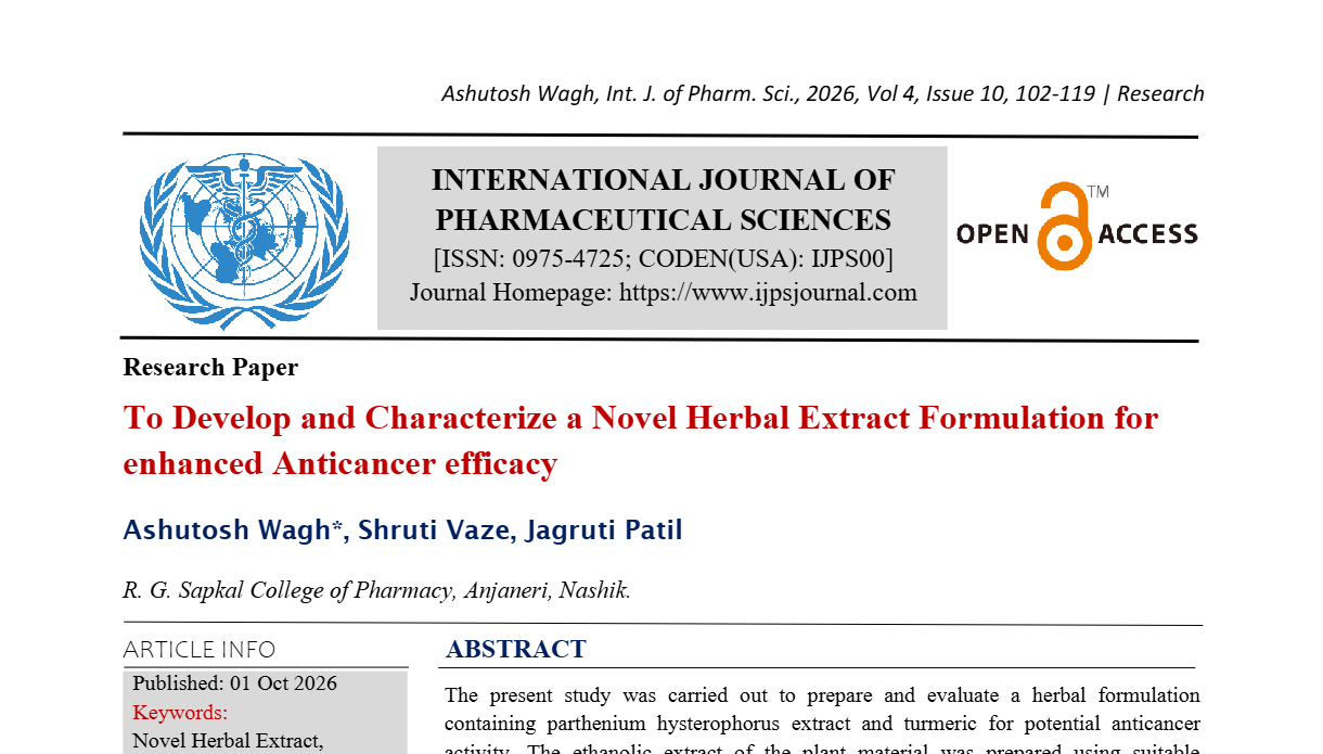 To Develop and Characterize a Novel Herbal Extract Formulation for enhanced Anticancer efficacy.