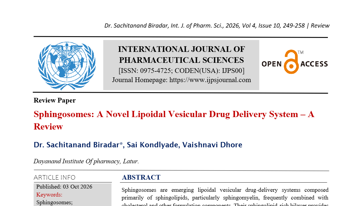 Sphingosomes: A Novel Lipoidal Vesicular Drug Delivery System – A Review