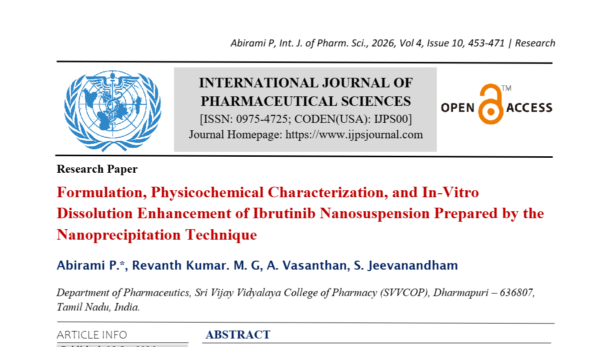 Formulation, Physicochemical Characterization, and In-Vitro Dissolution Enhancement of Ibrutinib Nanosuspension Prepared by the Nanoprecipitation Technique