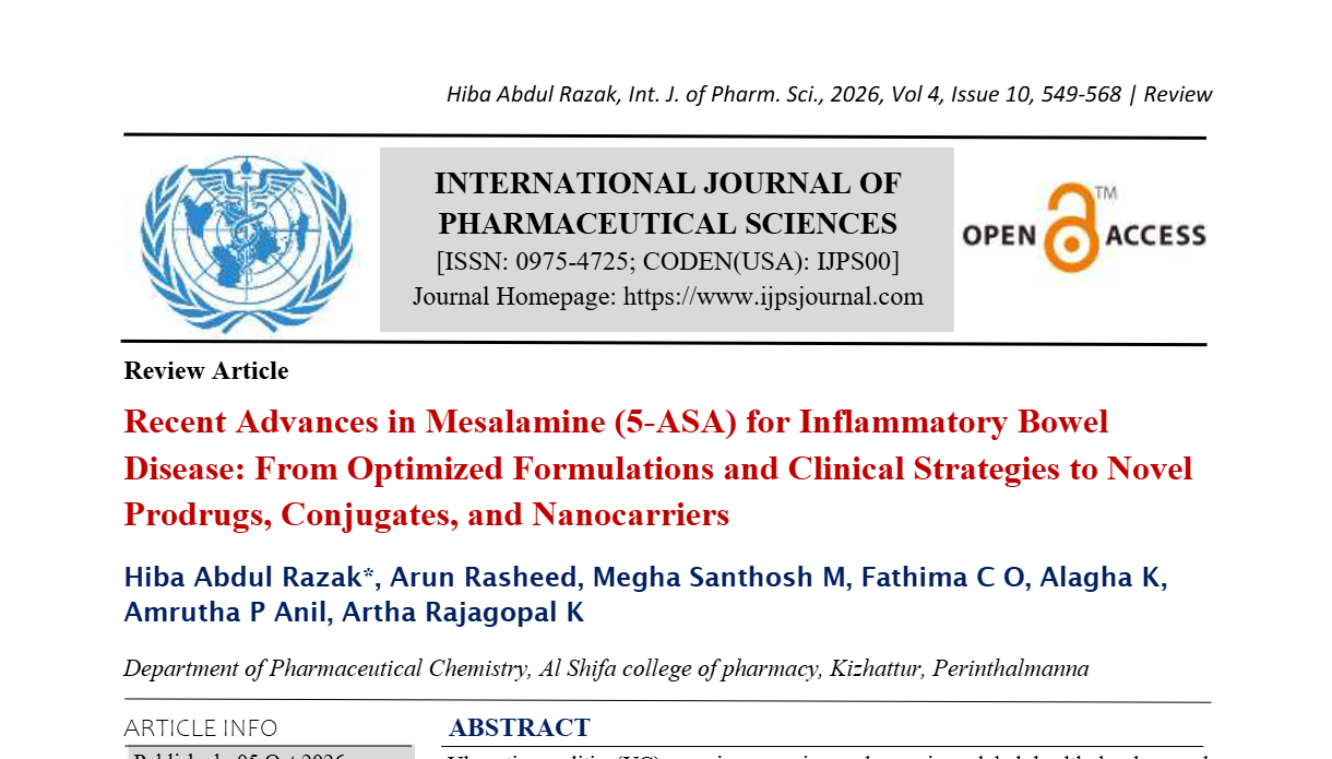 Recent Advances in Mesalamine (5-ASA) for Inflammatory Bowel Disease: From Optimized Formulations and Clinical Strategies to Novel Prodrugs, Conjugates, and Nanocarriers