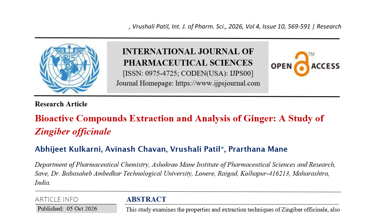Bioactive Compounds Extraction and Analysis of Ginger: A Study of Zingiber officinale