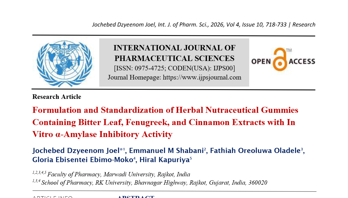 Formulation and Standardization of Herbal Nutraceutical Gummies Containing Bitter Leaf, Fenugreek, and Cinnamon Extracts with In Vitro ?-Amylase Inhibitory Activity 