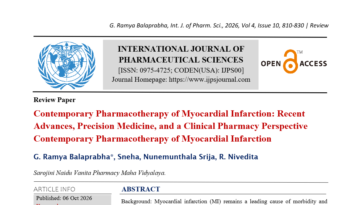 Contemporary Pharmacotherapy of Myocardial Infarction: Recent Advances, Precision Medicine, and a Clinical Pharmacy Perspective Contemporary Pharmacotherapy of Myocardial Infarction
