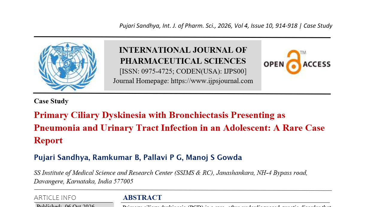 Primary Ciliary Dyskinesia with Bronchiectasis Presenting as Pneumonia and Urinary Tract Infection in an Adolescent: A Rare Case Report