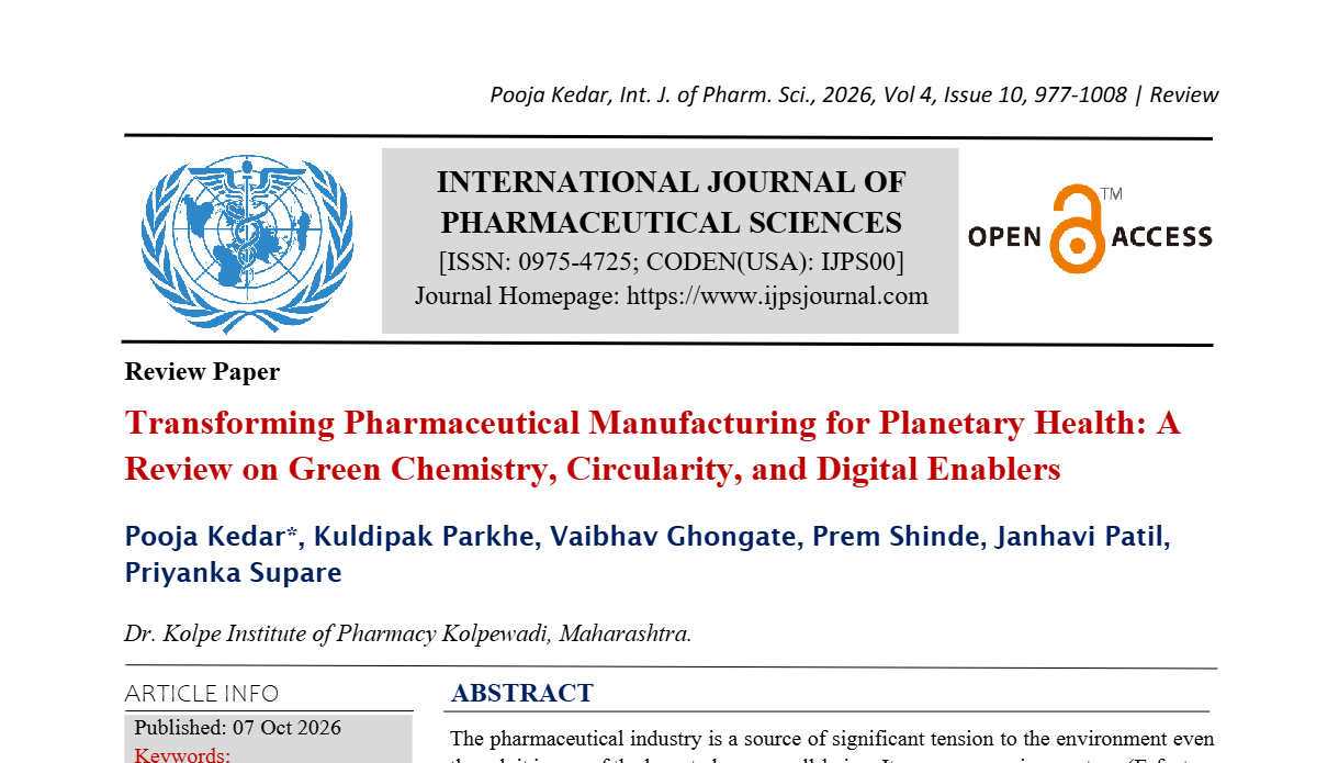 Transforming Pharmaceutical Manufacturing for Planetary Health: A Review on Green Chemistry, Circularity, and Digital Enablers