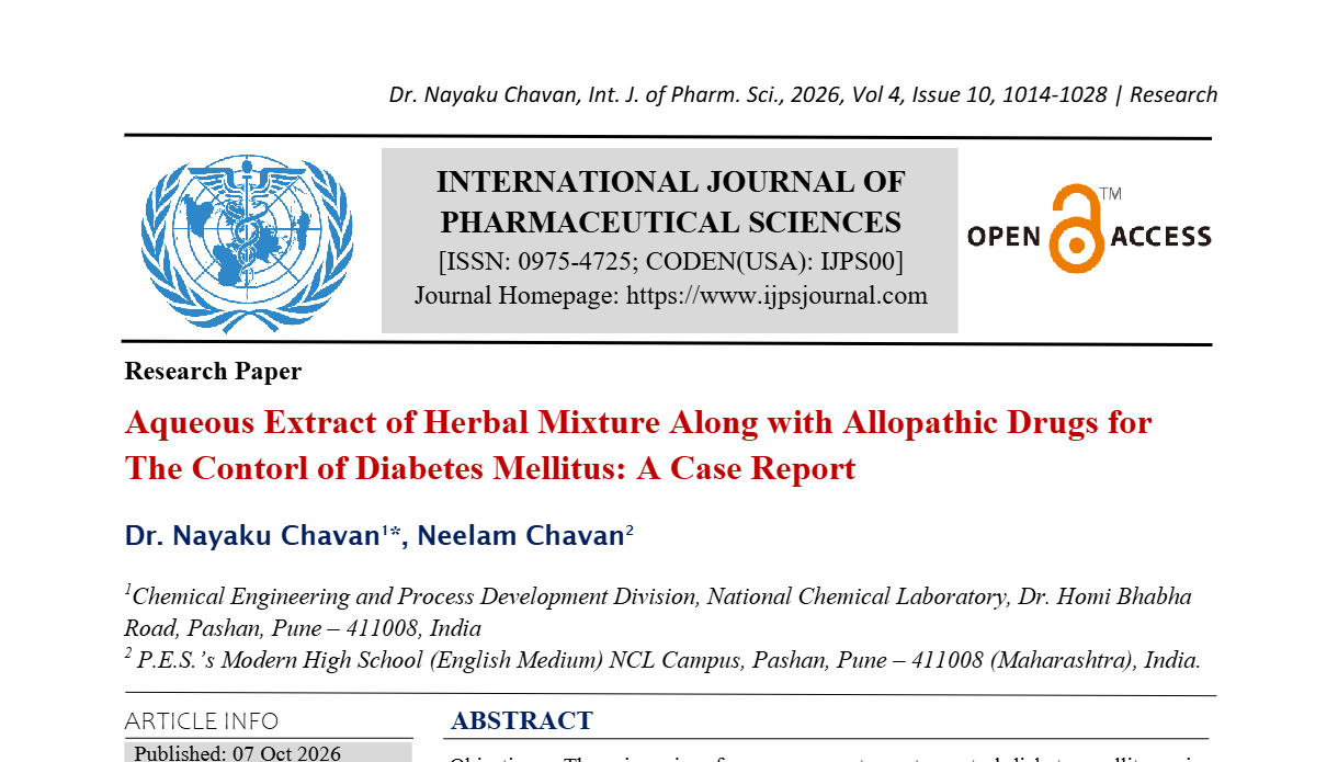 Aqueous Extract of Herbal Mixture Along with Allopathic Drugs for The Contorl of Diabetes Mellitus: A Case Report  