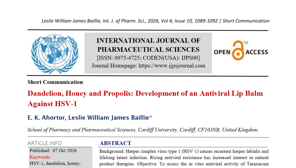 Dandelion, Honey and Propolis: Development of an Antiviral Lip Balm Against HSV-1