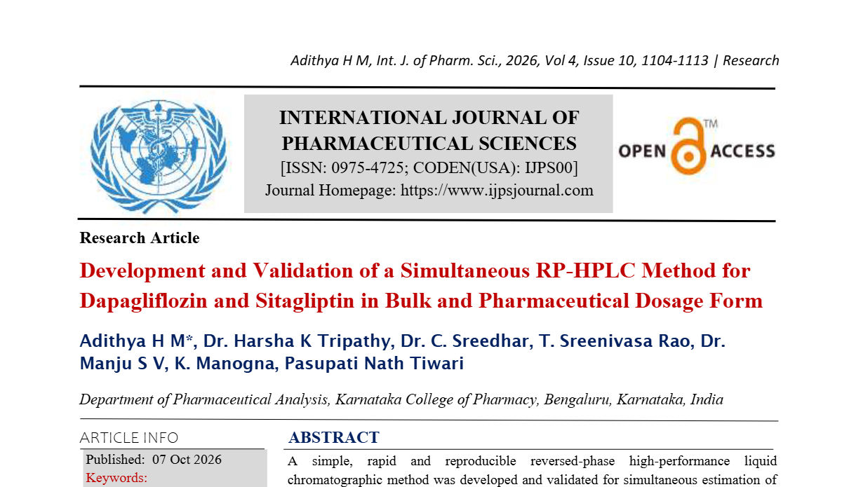 Development and Validation of a Simultaneous RP-HPLC Method for Dapagliflozin and Sitagliptin in Bulk and Pharmaceutical Dosage Form