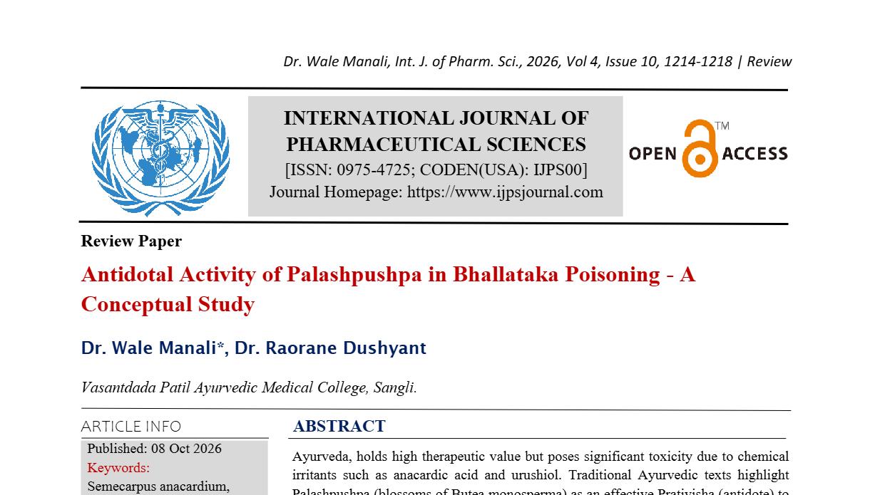 Antidotal Activity of Palashpushpa in Bhallataka Poisoning - A Conceptual Study