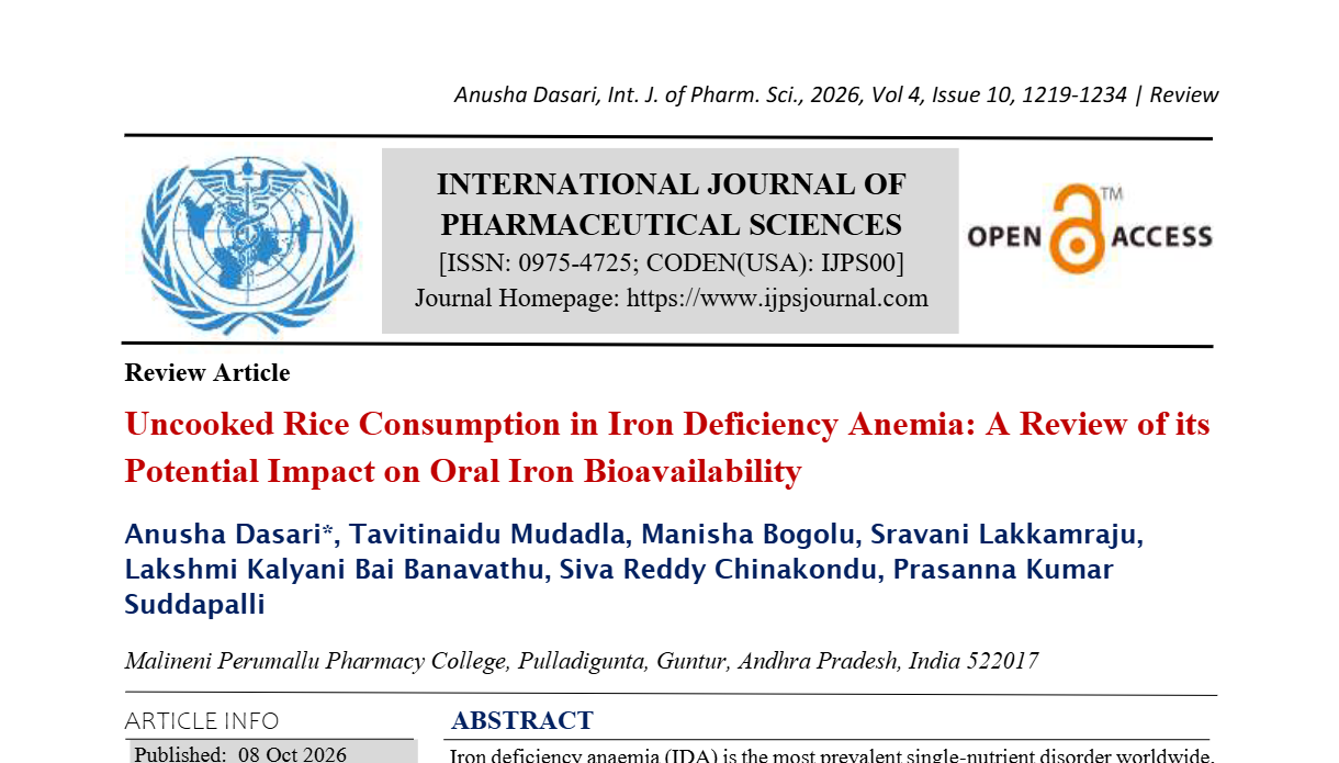 Uncooked Rice Consumption in Iron Deficiency Anemia: A Review of its Potential Impact on Oral Iron Bioavailability