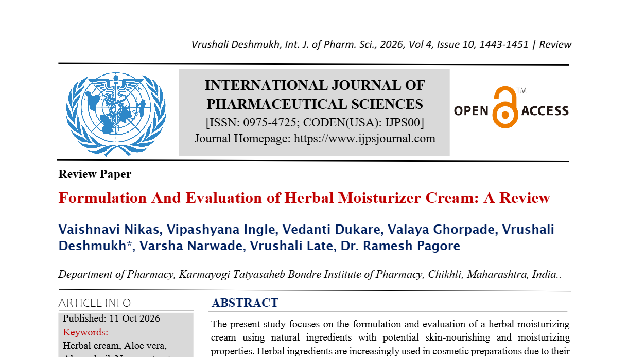Formulation And Evaluation of Herbal Moisturizer Cream: A Review | IJPS ...