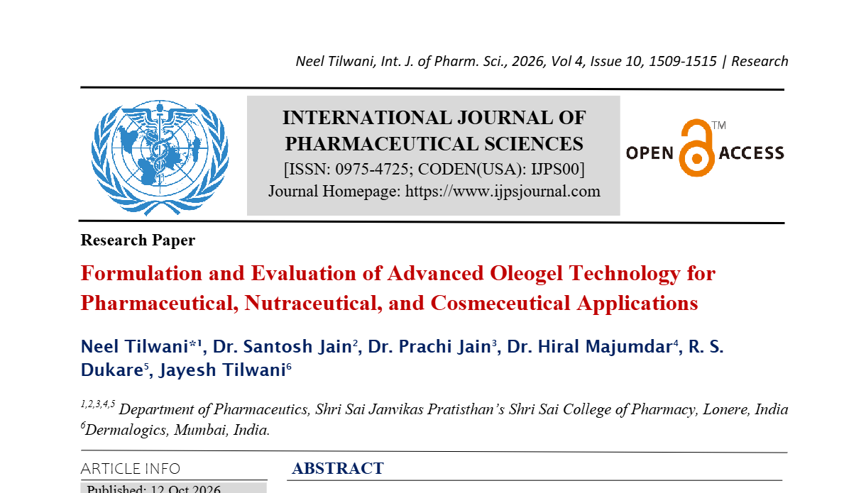 Formulation & Evaluation of Advanced Delivery System Using Oleogel Technological For Cosmeceutical, Nutraceutical & Pharmaceutical  