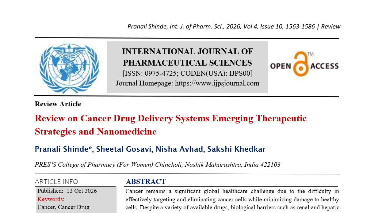 Review on Cancer Drug Delivery Systems Emerging Therapeutic Strategies and Nanomedicine