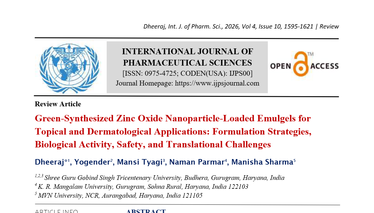 Green-Synthesized Zinc Oxide Nanoparticle-Loaded Emulgels for Topical and Dermatological Applications: Formulation Strategies, Biological Activity, Safety, and Translational Challenges